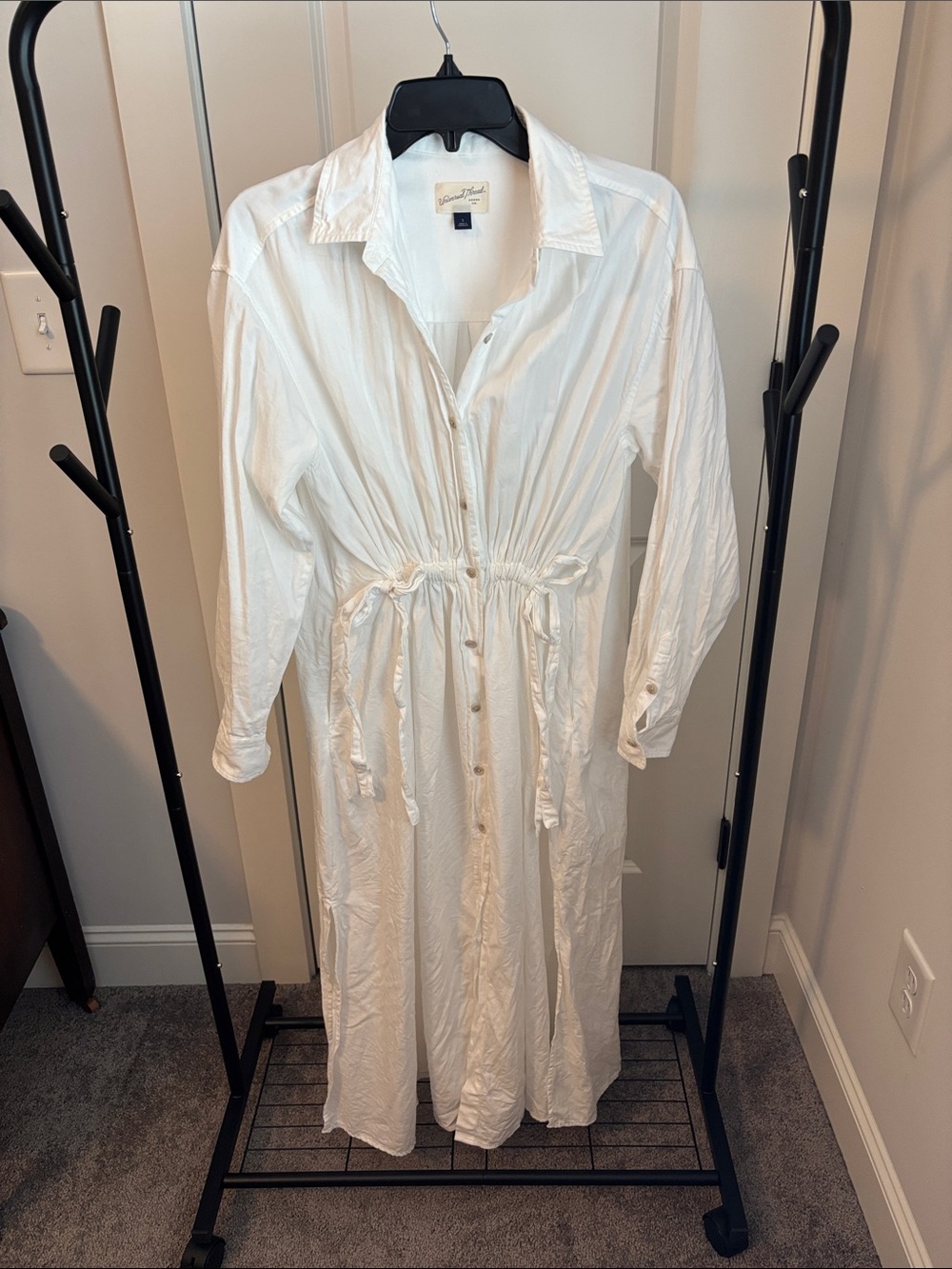 Universal Thread white Button-Up Drawstring Maxi Shirt Dress